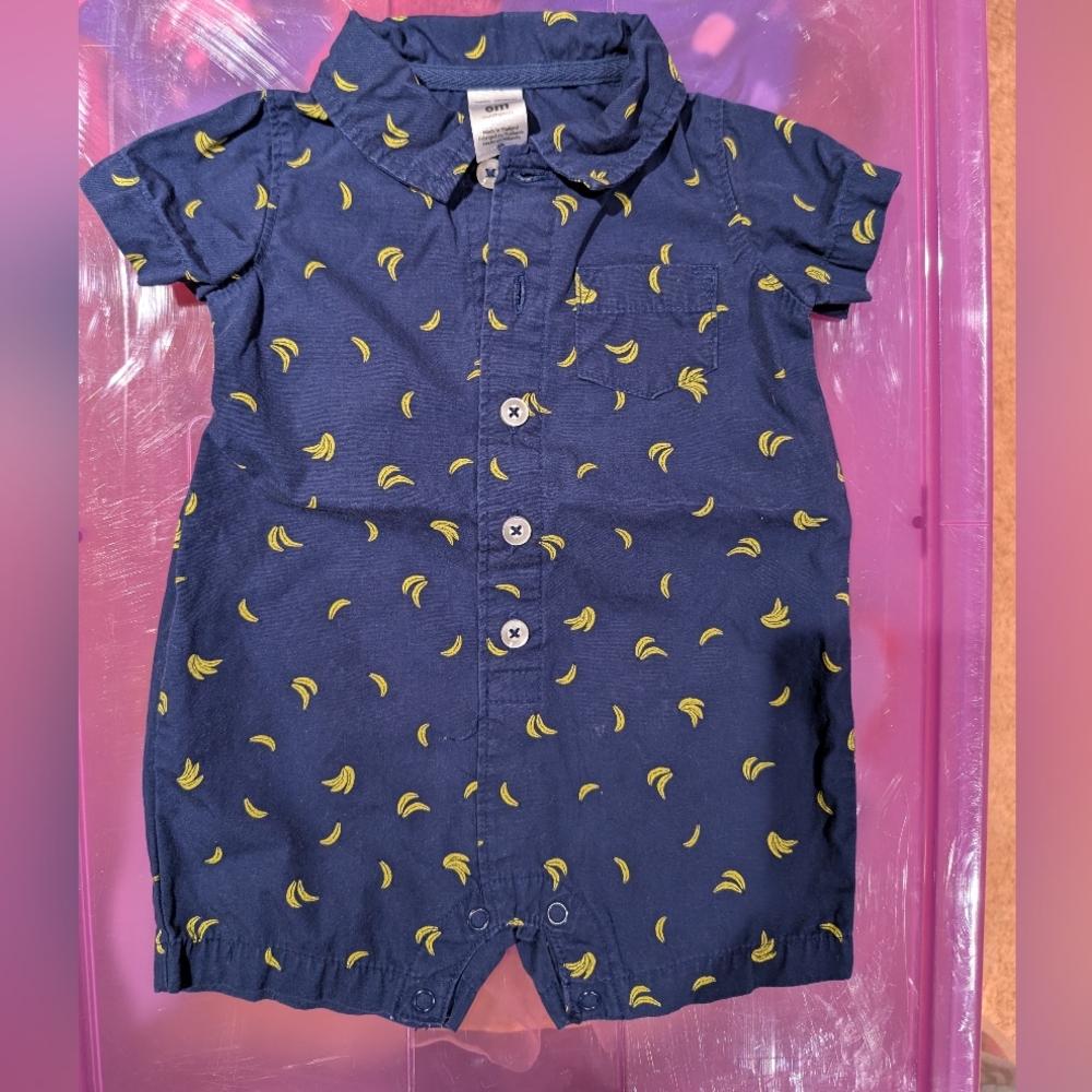 Navy Blue Banana Print Kids Romper